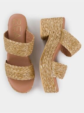 Beach Matisse Platform Sandal Heels Size 7 Raffia Double Strap Summer Shoes